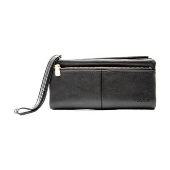 Tosca PU Wallet Gold Zipper Everyday Wristlet Clutch?Purse Black