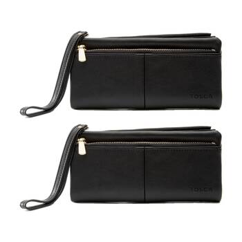 2PK Tosca PU Wallet Gold Zipper Everyday Wristlet Clutch Purse Black