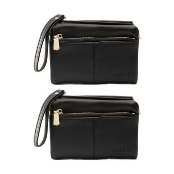 2PK Tosca PU Wallet Gold Zipper Everyday Wristlet Clutch Pouch Black