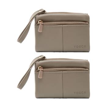2PK Tosca PU Wallet Gold Zipper Everyday Wristlet Clutch Pouch Olive Branc