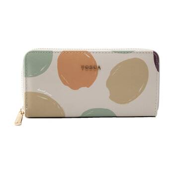Tosca PU Wallet Textured Zip Around Stylish Everyday Purse Almond Milk Poka Dot