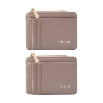 2PK Tosca PU Wallet Textured Cardholder & Zip Slim Fit Purse Adobe Rose Beige