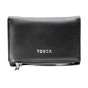 Tosca PU Wallet Textured Silver Zipper Everyday Foldable Purse Black