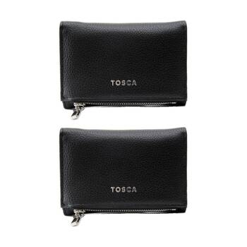 2PK Tosca PU Wallet Textured Silver Zipper Everyday Foldable Purse Black
