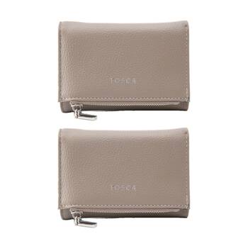 2PK Tosca PU Wallet Textured Silver Zipper Everyday Purse Warm Taupe Beige