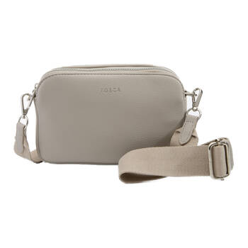 Tosca Crossbody Bag Textured Fabric Adjustable Strap Handbag Moonstuck Beige