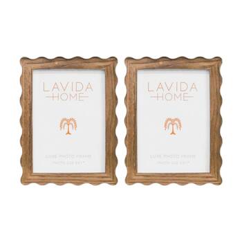 2PK LVD 5x7 Inch Scallop Table/Wall Hanging Picture/Photo Frame 24.5x19.5x2cm