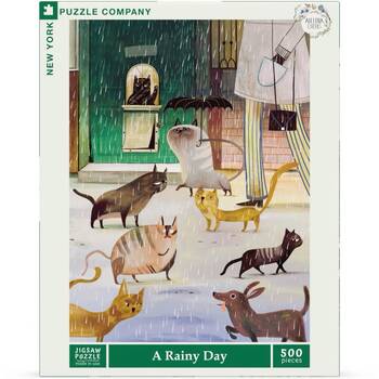 500pc New York Puzzle Company A Rainy Day Cat Scene Linen Finish Jigsaw