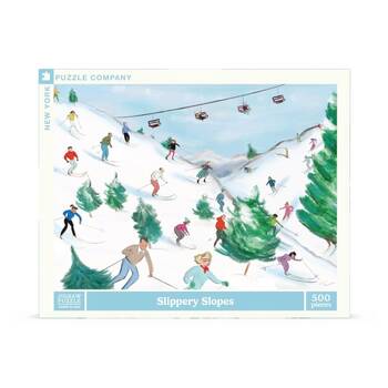 500pc New York Puzzle Company Slippery Slopes Lively Ski Scene Jigsaw