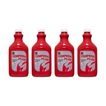 4PK Educational Colours Tempera Plus Classroom Junior Paint Brilliant Red 2L
