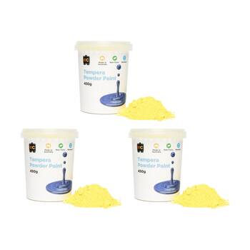 3PK Educational Colours Tempera Junior Student Paint Powder Yellow 450g