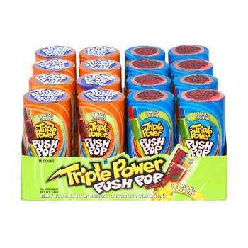 16PK Push Pop Candy Triple Flavoured Power Push-Pop Confectionary 34g Assorted