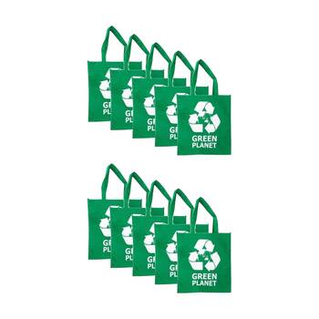 10PK Braz Large Reusable Shopping Bag W/ Handles 34x36x19cm Greeen Planet Assrtd