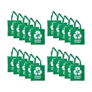 20PK Braz Large Reusable Shopping Bag W/ Handles 34x36x19cm Greeen Planet Assrtd