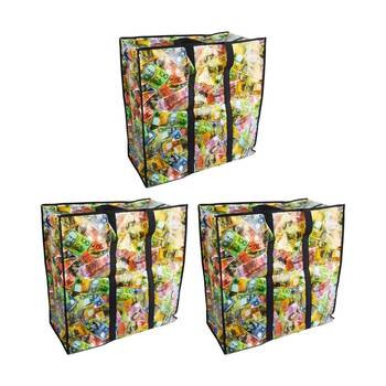 3PK Braz Large Reusable Shopping Bag W/ Zips 60x60x30cm AU Money Design