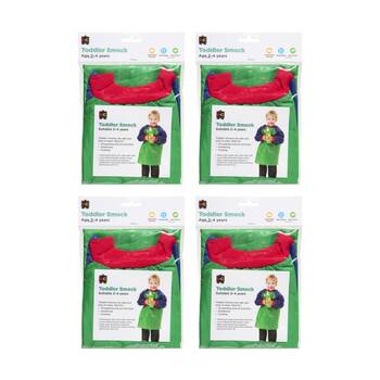 4PK Educational Colours Toddler Paint Smock Apron Green & Blue 2-4y
