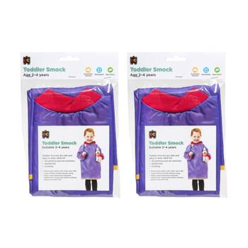 2PK Educational Colours Toddler Paint Artist Smock Apron Purple 2-4y
