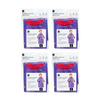 4PK Educational Colours Toddler Paint Artist Smock Apron Purple 2-4y