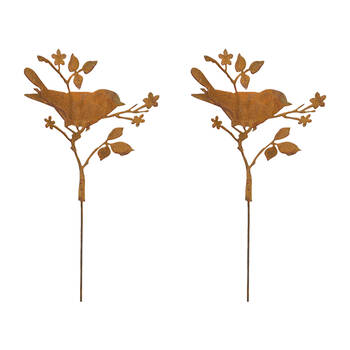 2PK LVD Rustic-Coated Metal Wren Vine Garden Stake Decor Ornament 89x25x0.64cm