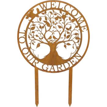 LVD Rustic-Coated Metal Welcome Garden Stake Decor Ornament 80x53x0.64cm