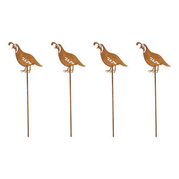 4PK LVD Rustic-Coated Metal Small Quail Garden Stake Decor Ornament 78x9x0.64cm