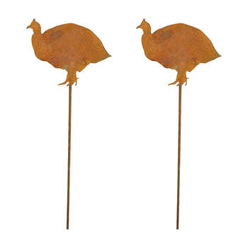 2PK LVD Rustic-Coated Metal Small Guinea Fowl Garden Stake Ornament 78x10x0.64cm