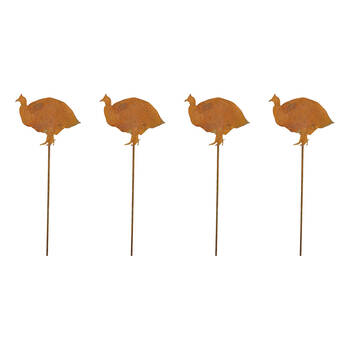 4PK LVD Rustic-Coated Metal Small Guinea Fowl Garden Stake Ornament 78x10x0.64cm