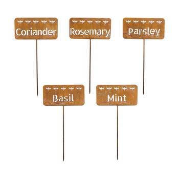 5pc LVD Rustic-Coated Metal Herb Garden Stake Ornament Set 27x15x0.64cm