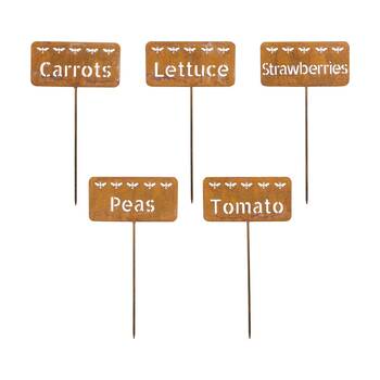 5pc LVD Rustic-Coated Metal Fruit/Vegetable Garden Stake Set 27x15x0.64cm