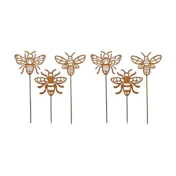 2PK LVD Rustic-Coated Metal Hen & Rooster Garden Stake Ornament Set 24x10x0.64cm