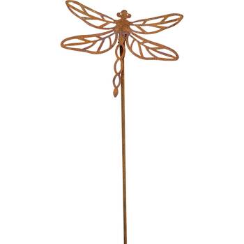 LVD Rustic-Coated Metal Dragonfly Garden Stake Ornament Set 86x12x3cm
