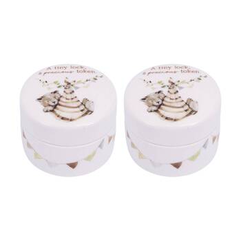 2PK Tiny Wonders Baby's First Hair Curl Ceramic Memento Keepsake Box White 6cm