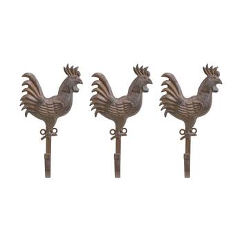 3PK LVD Rooster Hook Home Wall Decoration Rustic Farm Decor 12x5x21cm