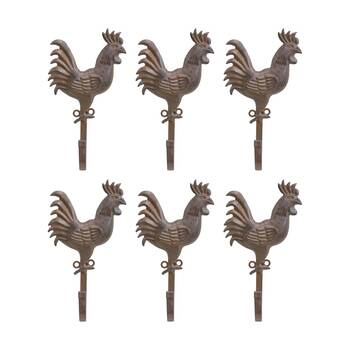 6PK LVD Rooster Single Hook Home Wall Decoration Rustic Farm Decor 12x5x21cm