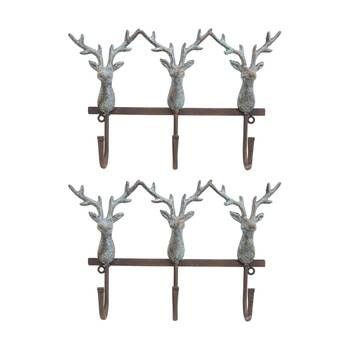 2PK LVD Triple Deer Hooks Rustic Home Wall Decoration 32.5x5x21.5m