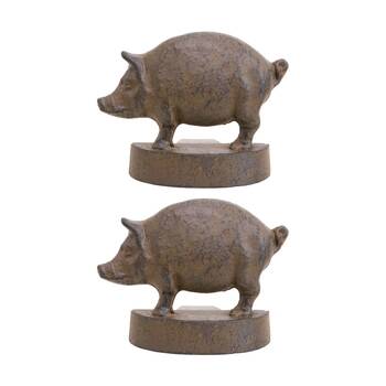 2PK LVD Chunky Pig Rustic Metal Door Stopper Farmhouse Home Decor 28x14x13cm