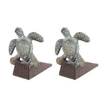 2PK LVD Coastal Metal Turtle Door Stopper Home Decor 19x16x13cm Green/Brown