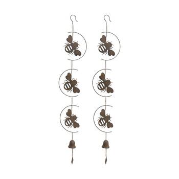 2PK LVD Triple Bee Metal Hanging Bell Outdoor/Garden Home Decor 16x6.5x118cm