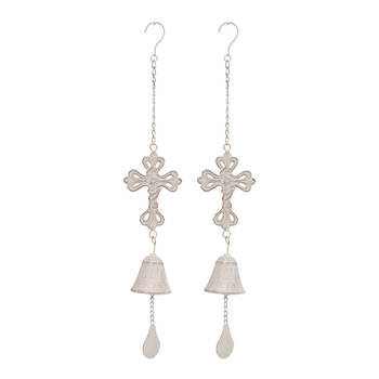2PK LVD Cross Metal Hanging Bell Outdoor/Garden Home Decor 10x7.5x58.5cm