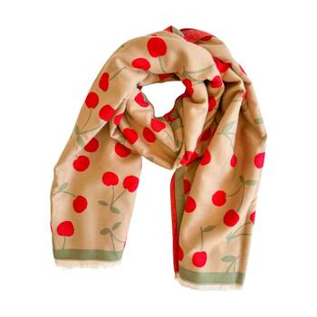 Urban Products Cherry Scarf Beige Red Pattern Women's Accessory 180cm