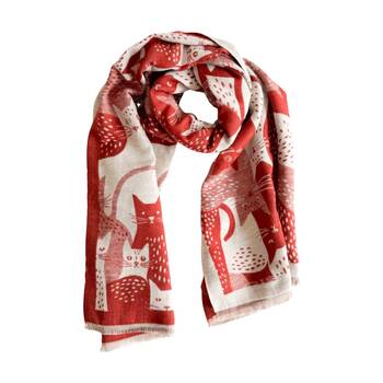 Urban Products Moggy Cat Scarf Red Lightweight Fabric Fringed Edges 180cm