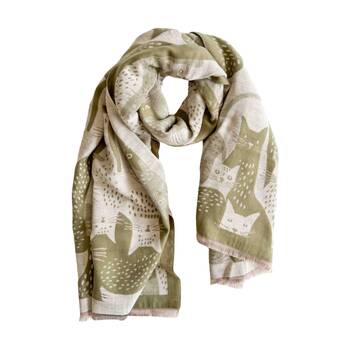 Urban Products Moggy Cat Scarf Green Soft Lightweight Fringed Edges 180cm
