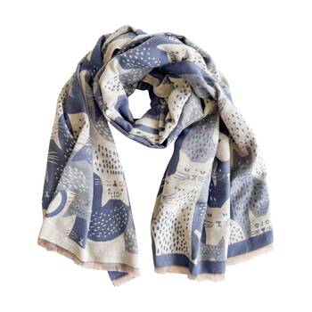 Urban Products Moggy Cat Scarf Blue Lightweight Fabric Fringed Edges 180cm