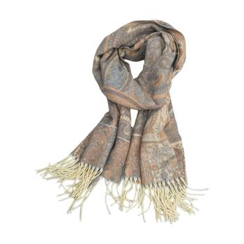 Urban Products Paisley Scarf Beige Soft Woven Fabric Fringed Edges 180cm