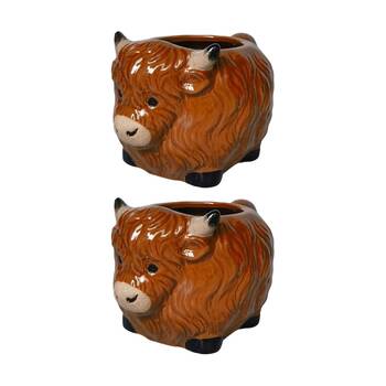 2x Urban Products Highland Cow Mug Brown Ceramic Kitchenware 10cm