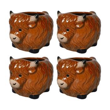 4x Urban Products Highland Cow Mug Brown Ceramic Kitchenware 10cm