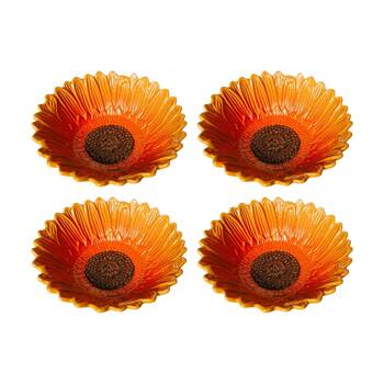 4x Urban Products Sunflower Yellow Decorative Glass Serving Bowl 16cm
