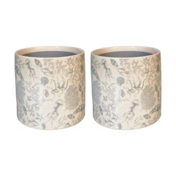 2x Urban Products Sea Toile Planter Blue Ceramic Decorative Pot 14cm