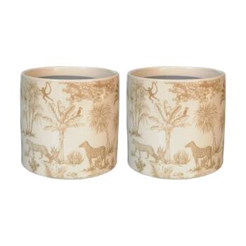 2x Urban Products Jungle Toile Planter Beige Ceramic Decorative Pot 14cm