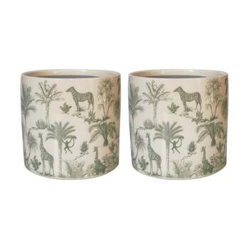 2x Urban Products Jungle Toile Planter Green Ceramic Decorative Pot 17cm